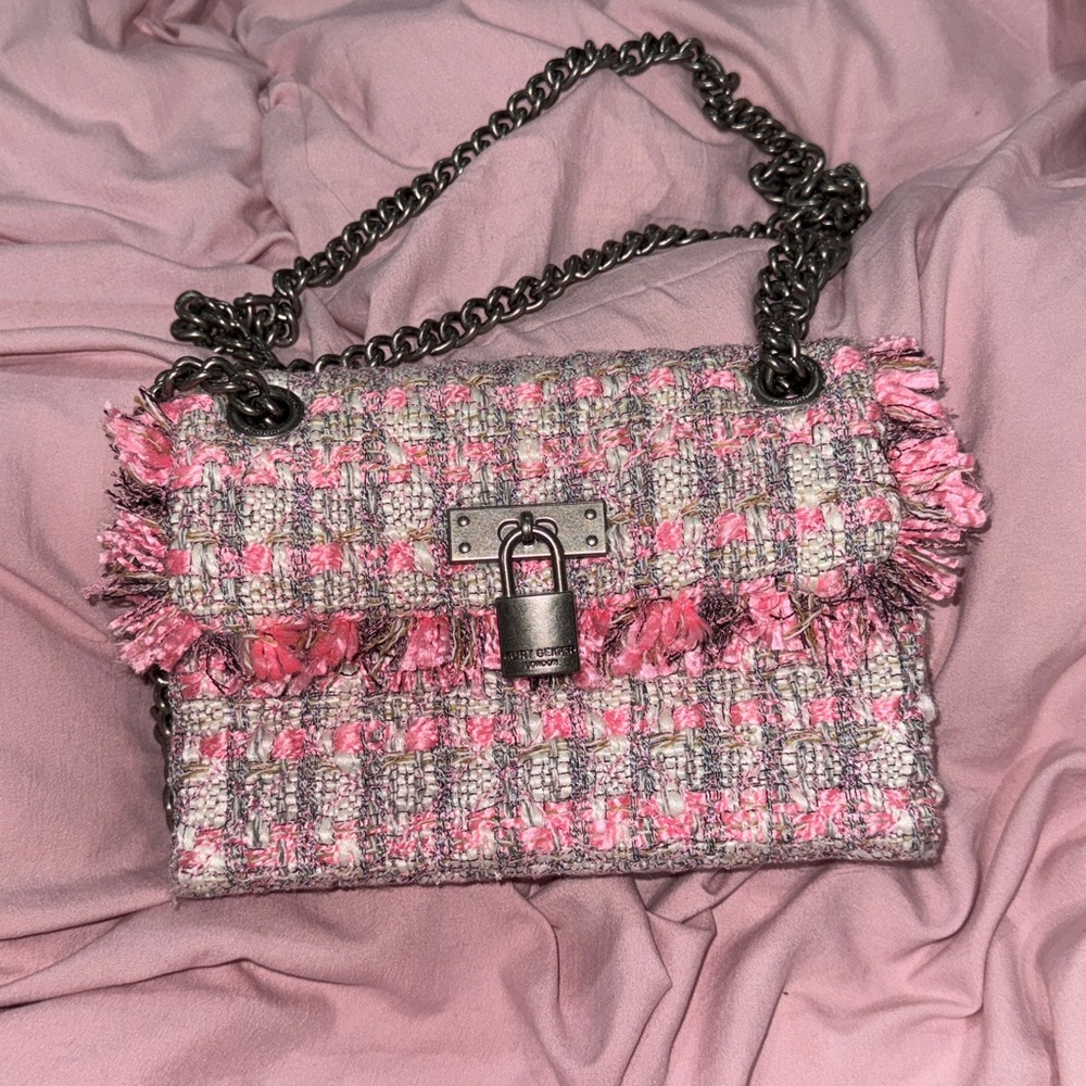 Kurt Geiger Tweed Chain Bag - Pink and Gray